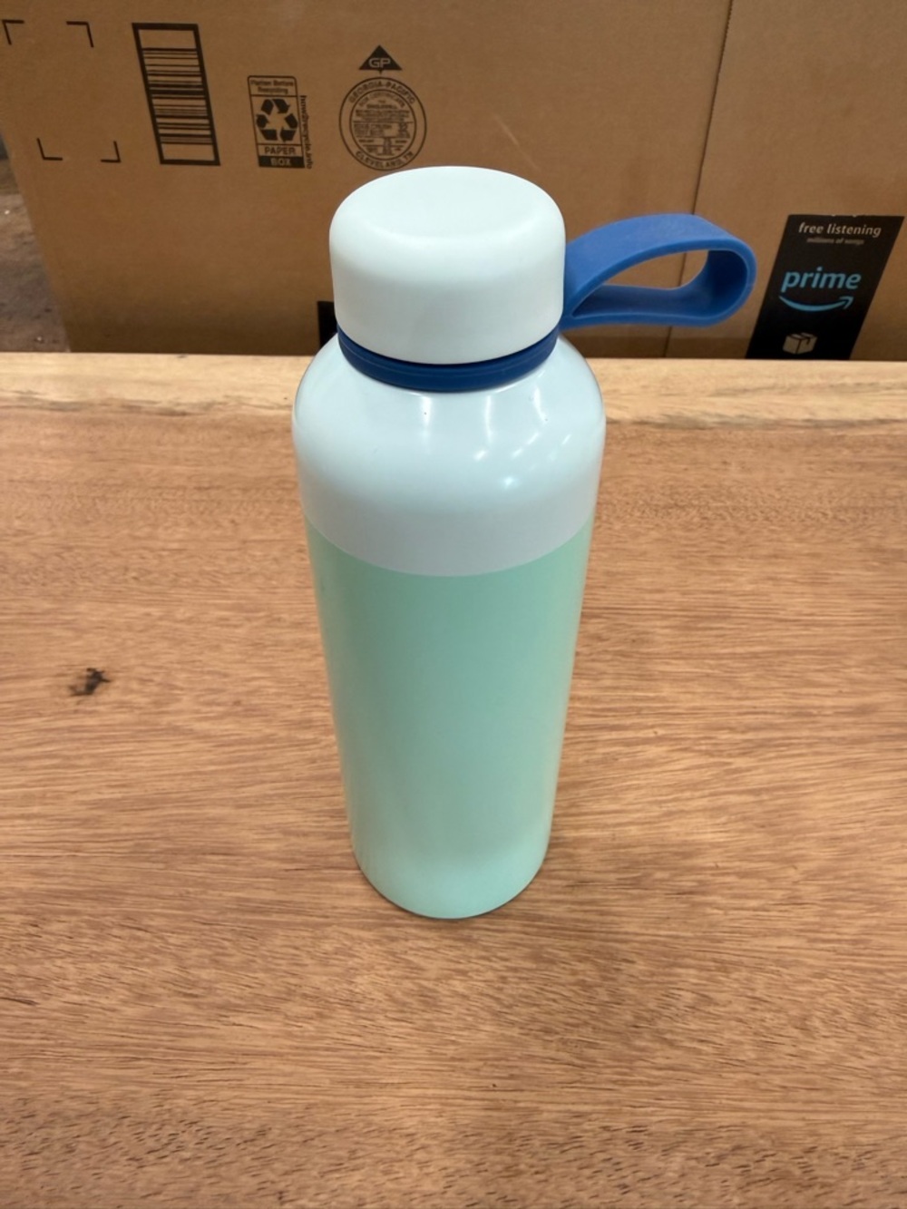 Mint Green Stainless Water Bottle with Blue‎ Handle